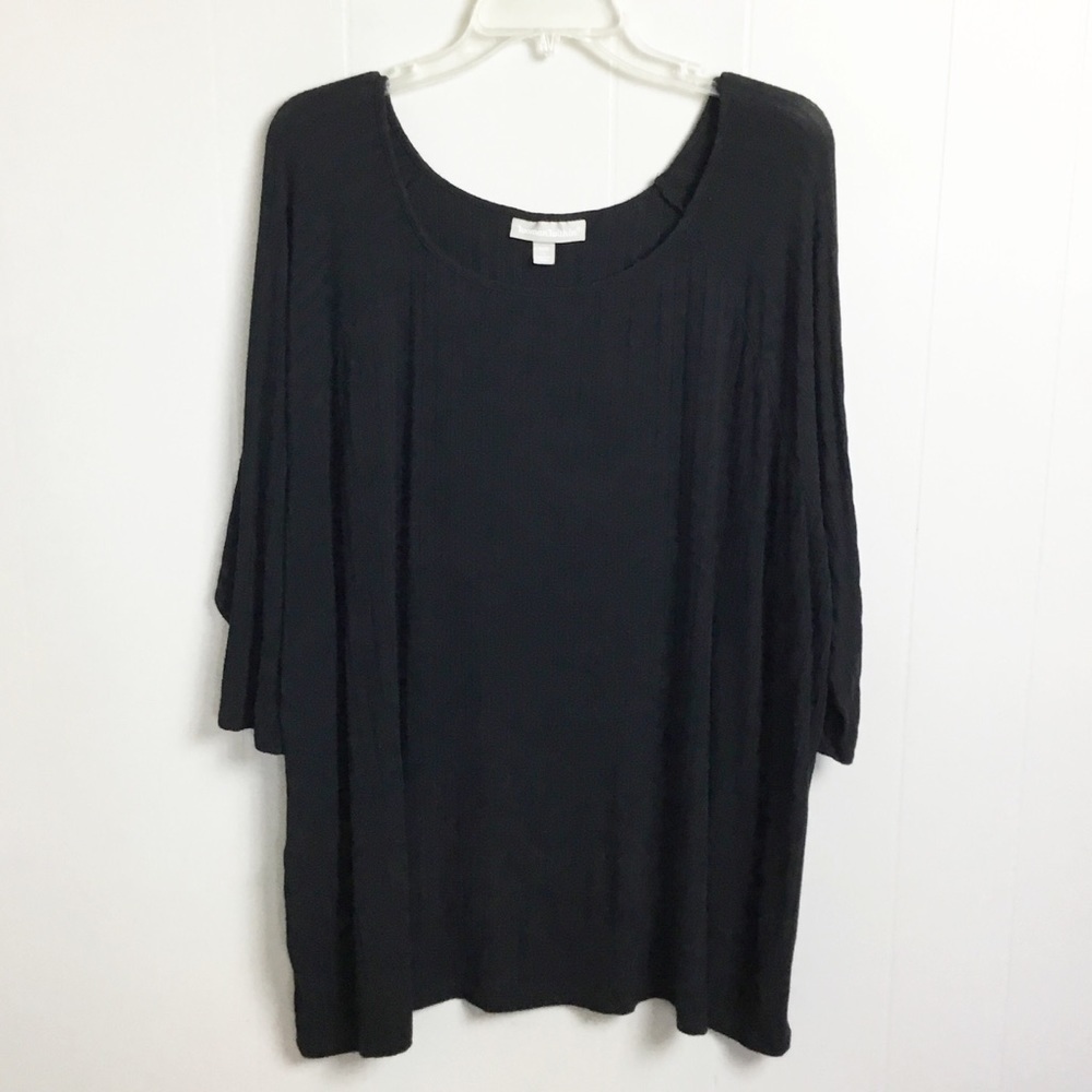 Women Within Black Waffle Top Plus Size 2X 26/28 3/4 Sleeve Shirt Top Blouse